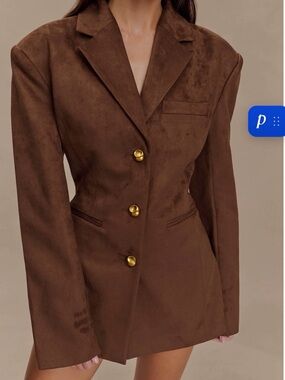 Women's Brown Tailored Blazer Jacket with Gold Buttons